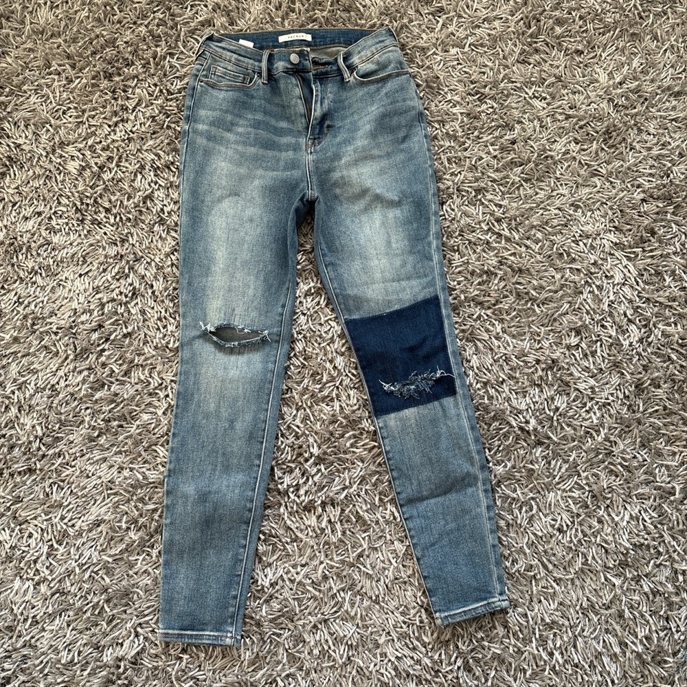 Distressed Denim Jeans with Patch